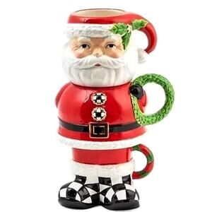 Mackenzie Childs Granny Kitsch Santa Tower Stacking Mugs Set of 3 New in Box🎄